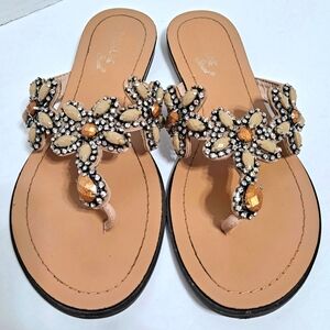Floral Beaded Sandals Boho Classy Open Toe Flip Flop By Madeline Size 7